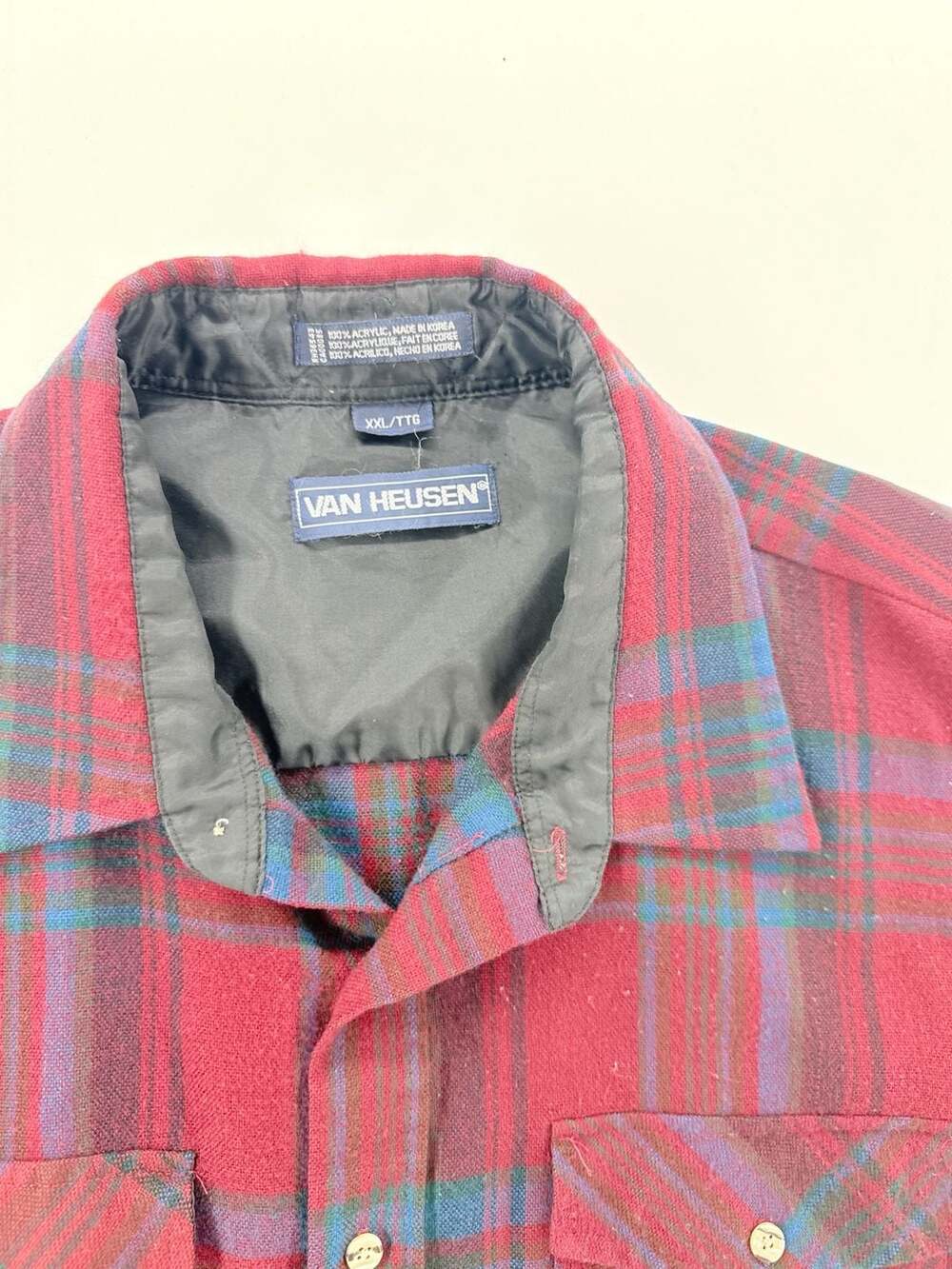 Van Heusen Plaid Flannel Shirt Size XXL Red Blue Long Sleeve